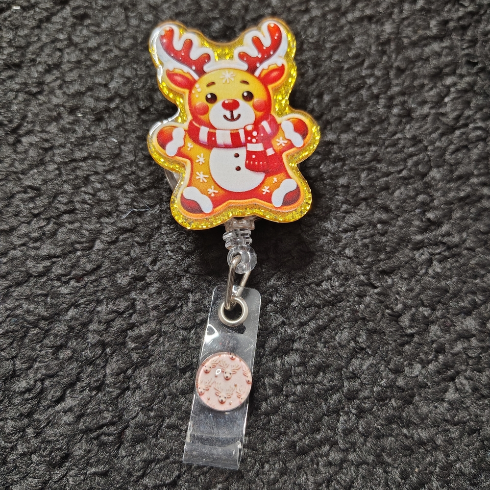 Christmas Cute Reindeer Retractable Badge Reel ID Card Holder Nurse Id Badge
